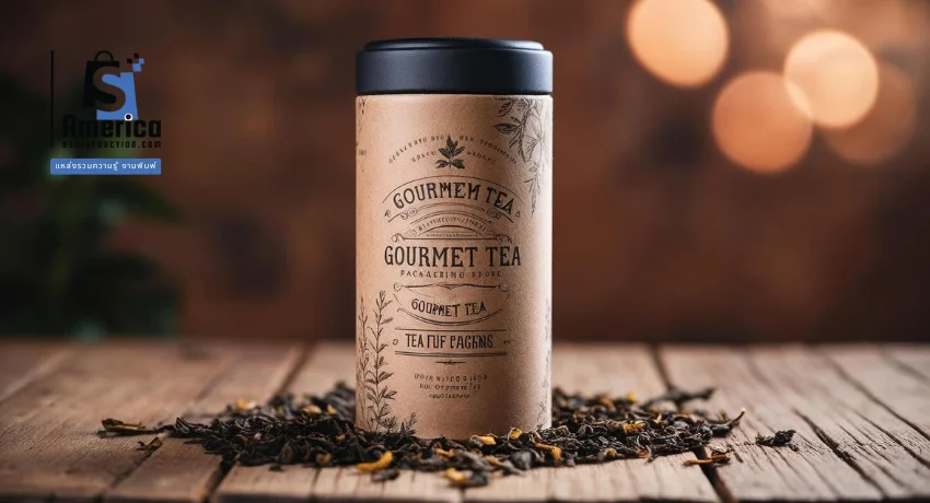 กล่องทรงกระบอกลายชา Gourmet Tea บรรจุภัณฑ์สำหรับชาระดับพรีเมียม